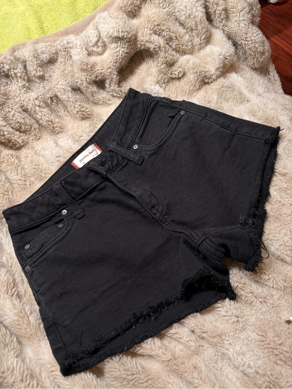 Sunday Best Black Denim Cutoff Shorts with Raw Hem